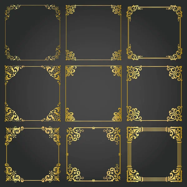 Dekoratif altın çerçeveleri ve borders arka planlar vintage tasarım öğeleri kümesi kare 