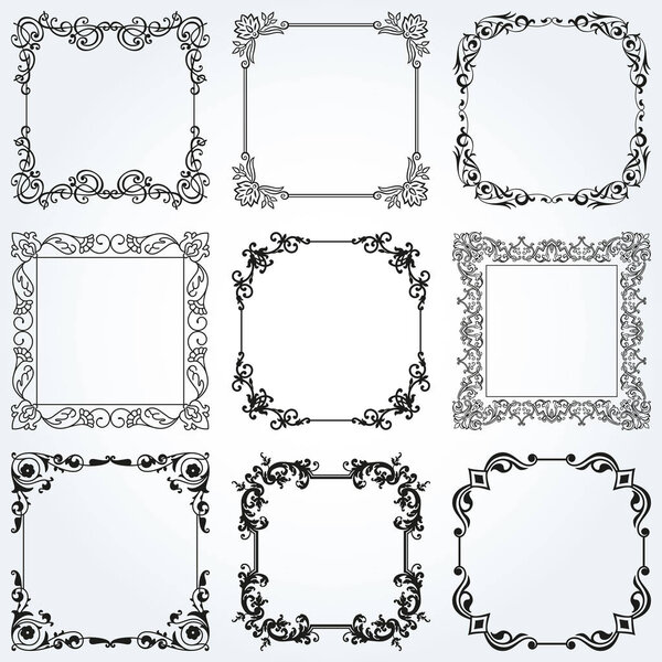 Decorative frames and borders square backgrounds vintage design elements set 