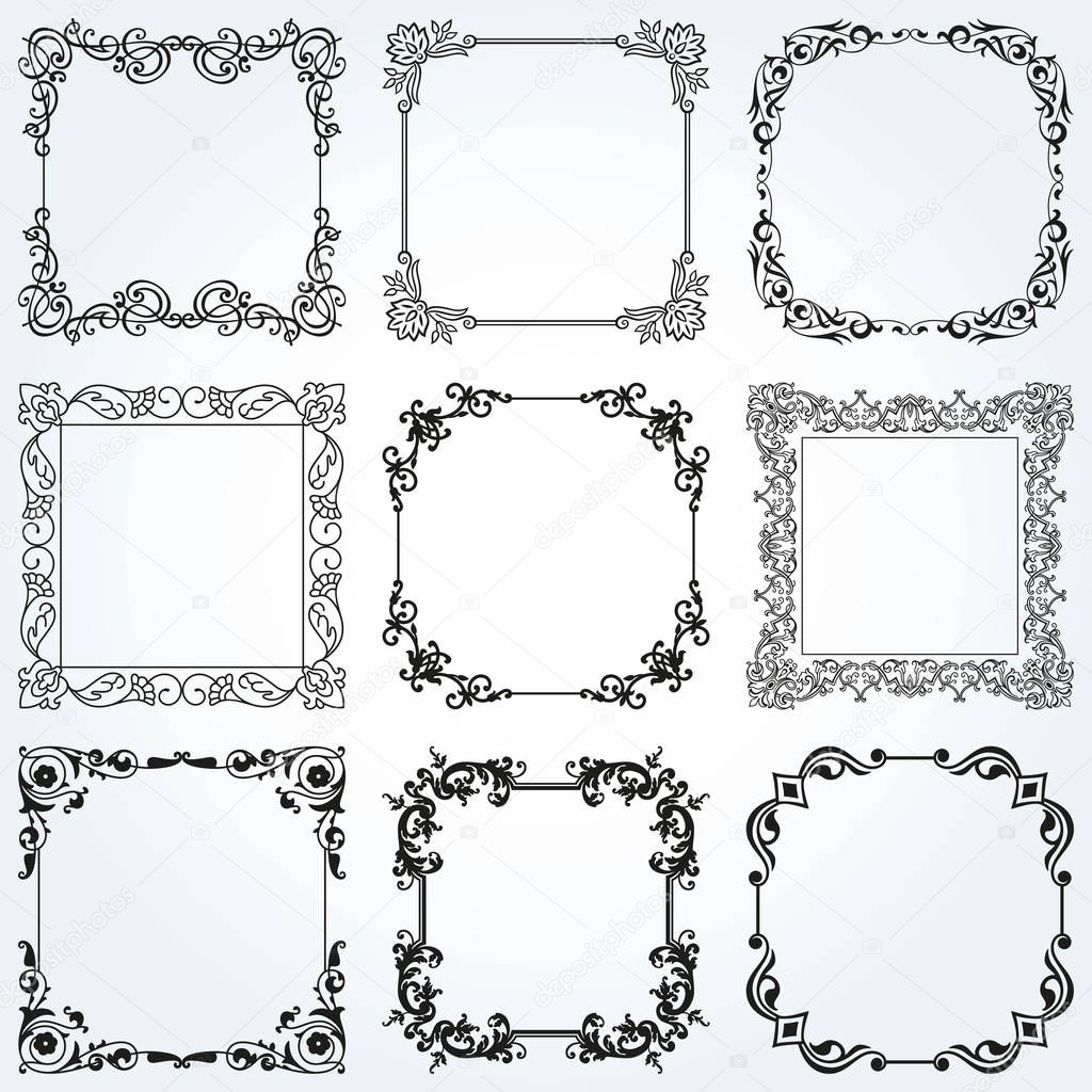 Decorative frames and borders square backgrounds vintage design elements set 