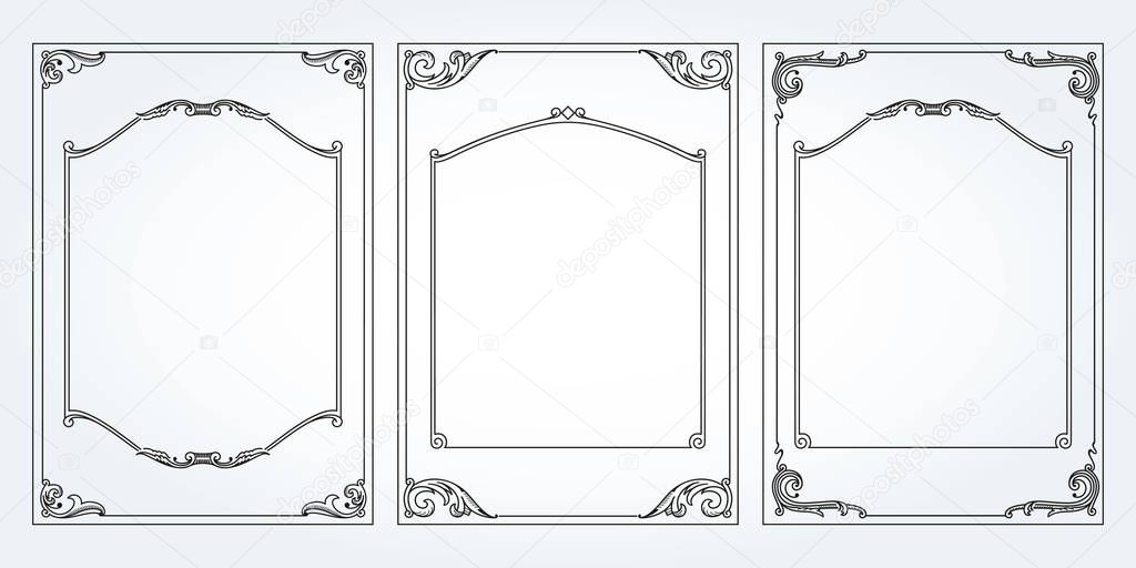 Frames vertical abd borders standard proportions backgrounds vintage design elements set 3