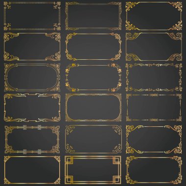 Dekoratif çerçeveleri ve borders standart dikdörtgen oranlarını vintage tasarım öğeleri kümesi altın arka planlar