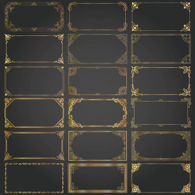 Dekoratif çerçeveleri ve borders standart dikdörtgen oranlarını vintage tasarım öğeleri kümesi altın arka planlar