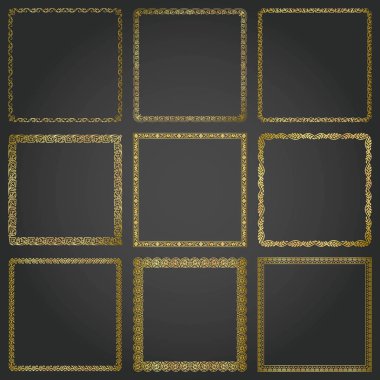 Dekoratif altın çerçeveleri ve borders arka planlar vintage tasarım öğeleri kümesi kare 
