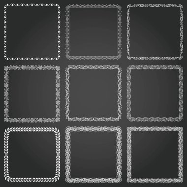 Dekoratif çerçeveler ve sınırlar kare arkaplan vintage tasarım unsurları ayarlandı 