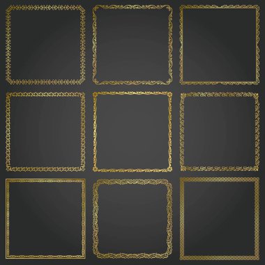 Dekoratif altın çerçeveleri ve borders arka planlar vintage tasarım öğeleri kümesi kare 
