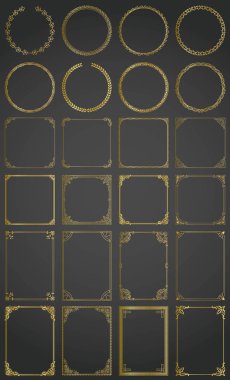 Dekoratif dikdörtgen, kare, çerçeve kümesi büyük altın vektör