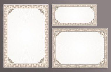 Sertifika şablonu çerçeve kümesi, yatay, dikey, hediye çeki, vintage tarzı iş diploması