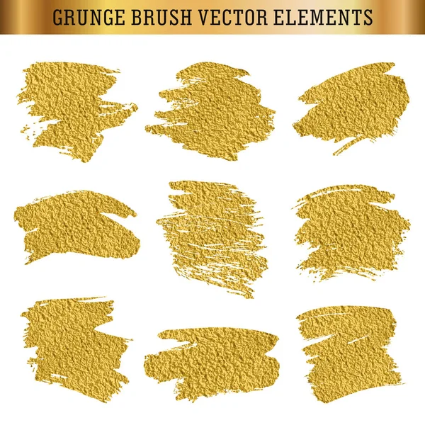 Gouden hand getekend grunge brush textuur elementen — Stockvector