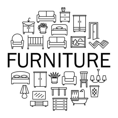 Daire içinde ayarla mobilya doğrusal simgeler satışı büyük başlığı