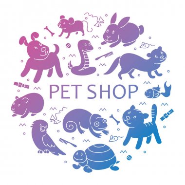 Daire şablonundaki Pet shop silueti