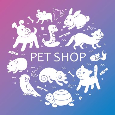 Daire şablonundaki Pet shop silueti