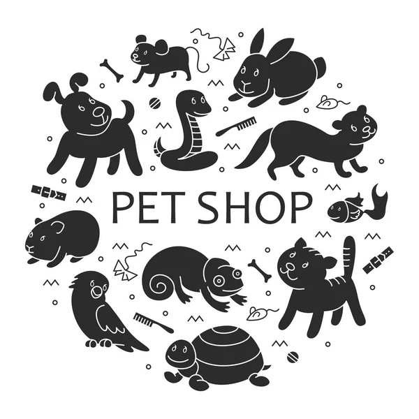 Daire şablonundaki Pet shop silueti