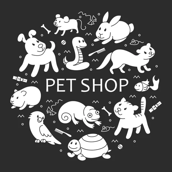 Pet shop silhouette in cerchio modello — Vettoriale Stock