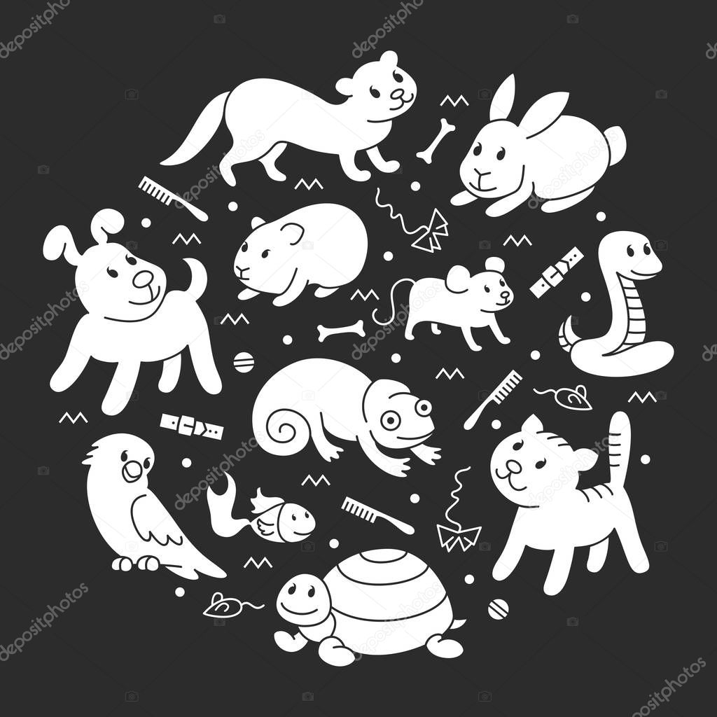 Pet shop silhouette in circle template
