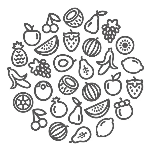 Icone di frutta a forma circolare — Vettoriale Stock