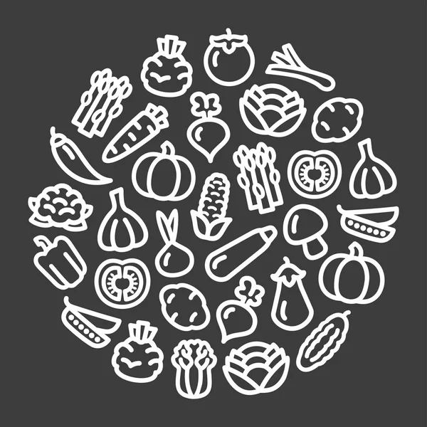 Iconos de verduras en forma circular — Archivo Imágenes Vectoriales