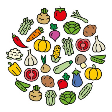 Dairesel şekilli sebze renk simgeleri
