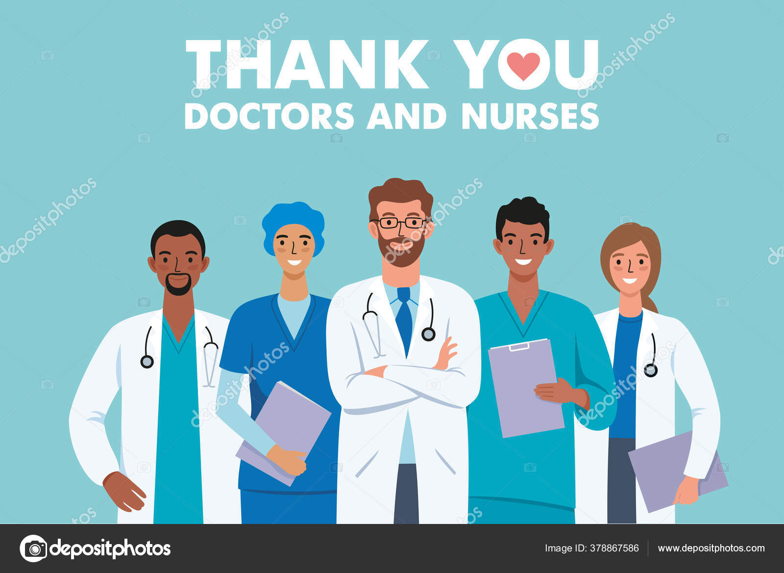 Obrigado Médicos Enfermeiros Personagens Desenhos Animados Equipe Médica  Hospital Lutando imagem vetorial de Mariabo2015© 378867586