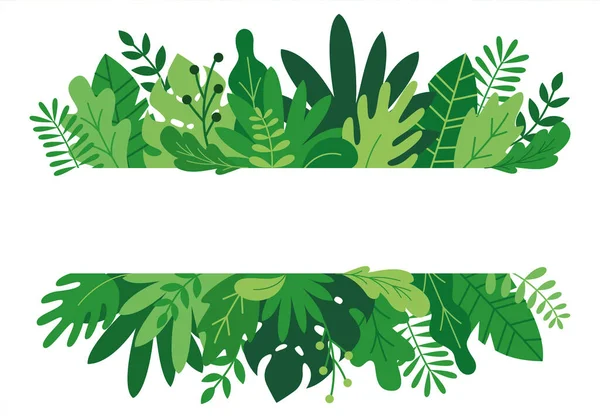Тропические Листья Растения Травы Фон Стиле Мадерн Плоский Шаблон Рамы Лицензионные Стоковые Векторы