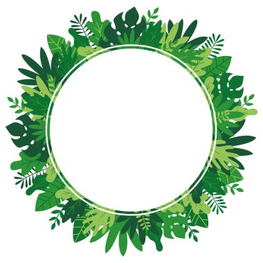 Tropikal çalılar, bitkiler ve otlar modern düz biçimde çokgen çerçeve. Kartlar, posterler, afişler, davetiyeler için çerçeve şablonu