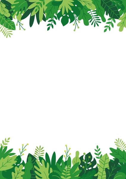 Тропические Кусты Растения Травы Прямоугольная Рама Современном Плоском Стиле Шаблон Стоковый вектор