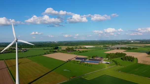 Luchtfoto Van Windturbines Bij Zonsondergang Landelijk Gebied Regio Neder Rijn — Stockvideo