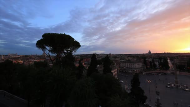 ピアッツァ ポポロ広場 ローマ イタリアに沈む夕日 — ストック動画