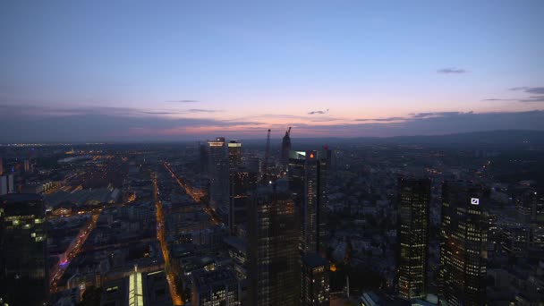 Панорамний Вид Фінансові Франкфурта Заході Сонця — стокове відео