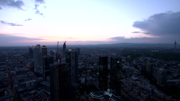 Frankfurt Hessen Alemania 2018 Paisaje Urbano Del Distrito Financiero Atardecer — Vídeos de Stock