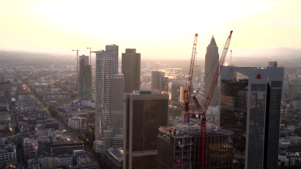 Panoramisch Uitzicht Het Financiële District Van Frankfurt Bij Zonsondergang — Stockvideo