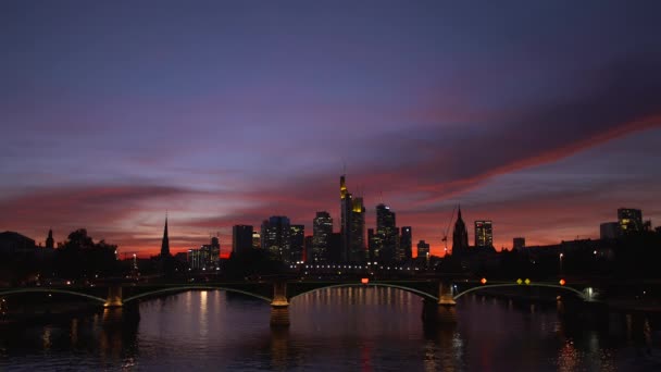 Skyline Frankfurti Naplementekor — Stock videók