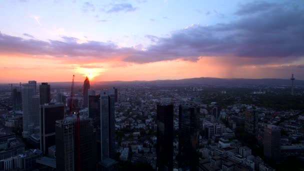 Frankfurt Nad Mohanem Hessen Německo 2018 Panoráma Finanční Čtvrti Soumraku — Stock video