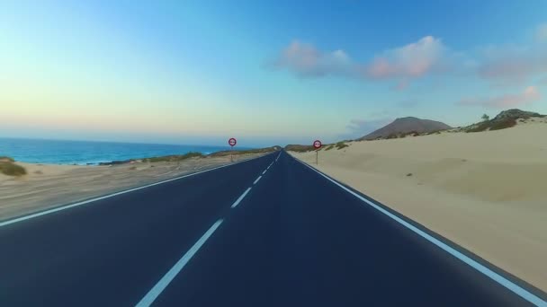 Driving Coastal Road National Park Corralejo Fuerteventura Spain Gimbal Installed — Stock Video