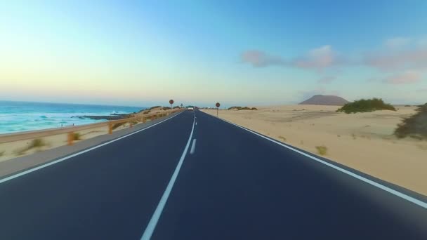 Driving Coastal Road National Park Corralejo Fuerteventura Spain Gimbal Installed — Stock Video