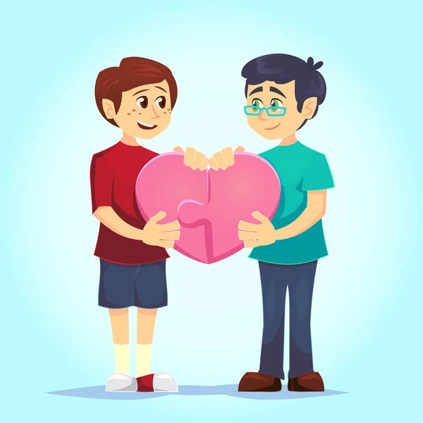 Feliz Gay Lindo Homosexual Cónyuges Sonriendo Jóvenes Hombres Amorosamente Juntos — Vector de stock