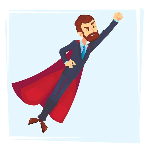 Poderoso Homem Negócios Herói Super Herói Vermelho Capa Pose Mosca — Vetor de Stock