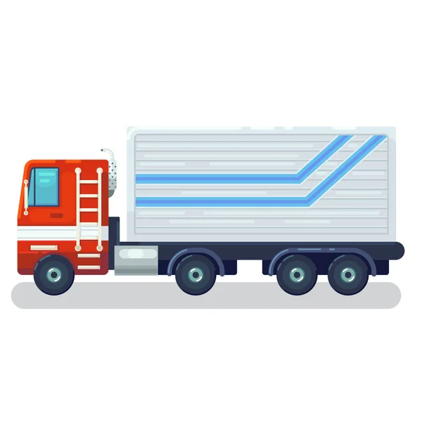 Cool påhängsvagn sleeper och platt näsa lastbilar bogsering motor transport web ikoner eller design element, sidoutsikt, isolerade Road freight transport illustration — Stock vektor