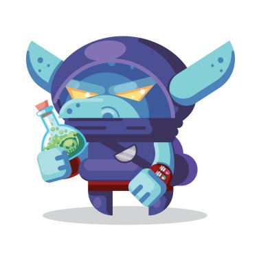 Fantezi Rpg oyun karakteri canavarlar ve kahramanlar simgeler illüstrasyon. kötü cin haydut, ninja, hırsız zehir şişe
