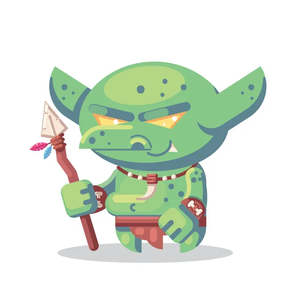 Fantasie Rpg Game karakter monsters en heros pictogrammen illustratie. kwaad goblin barbarian, krijger met speer npc — Stockvector