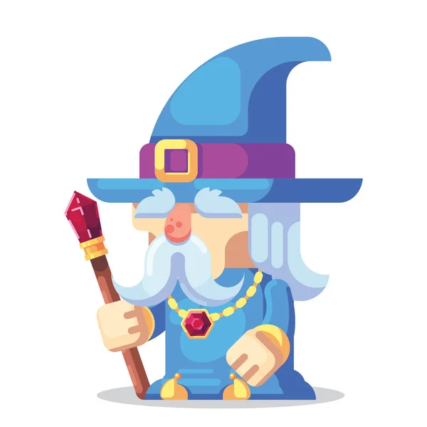 Fantasy RPG game Game Character monsters and heros Icons Illustration. Old wizard with staff and beard in pointed hat — Stock Vector