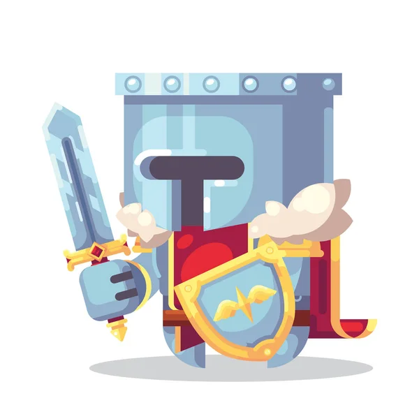 幻想 rpg 游戏游戏字符怪物和英雄图标插图。战士, 骑士, 穿盔甲的圣骑士与剑和盾牌 — 图库矢量图片