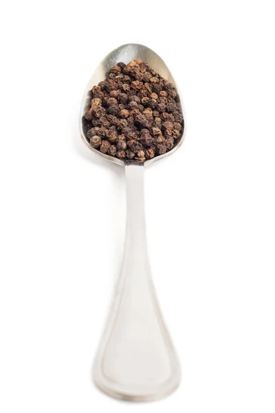 Black Pepper Iron Spoon Isolated White Background — Stock Photo, Image