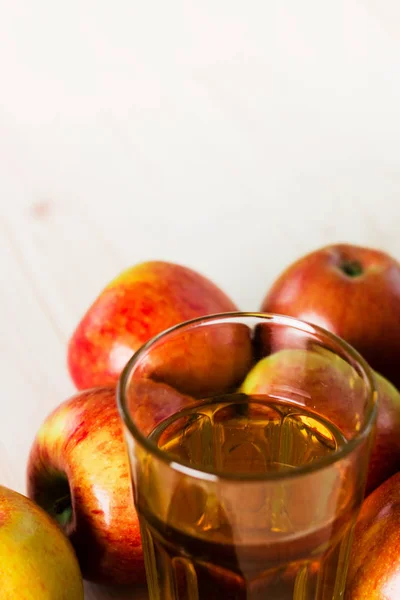 Glass Fresh Apple Cider Autumn Apples Wooden Background Text Apple — Stock Photo, Image
