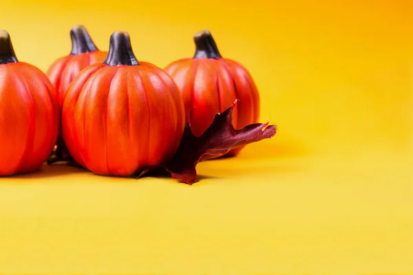 Vacaciones Halloween Fondo Otoño Calabazas Naranjas Con Hojas Roble Secas — Foto de Stock