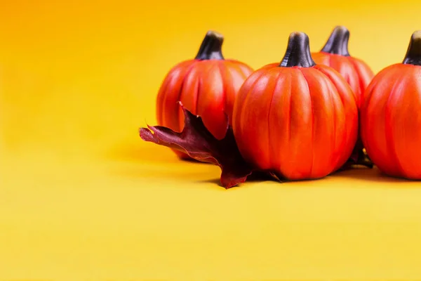 Vacaciones Halloween Fondo Otoño Calabazas Naranjas Con Hojas Roble Secas — Foto de Stock