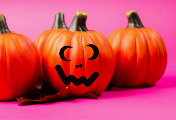 Tło Wakacje Halloween Halloween Pumpkin Jack Lantern Wystrój Śmieszne Twarze — Zdjęcie stockowe