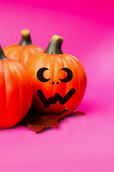 Tło Wakacje Halloween Halloween Pumpkin Jack Lantern Wystrój Śmieszne Twarze — Zdjęcie stockowe