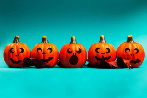 Halloween Ünnep Háttér Halloween Pumpkin Jack Lantern Dekor Vicces Arcok — Stock Fotó
