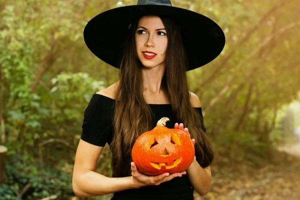 Tło Wakacje Halloween Witch Halloween Halloween Dynia Jack Lantern Urządzone — Zdjęcie stockowe