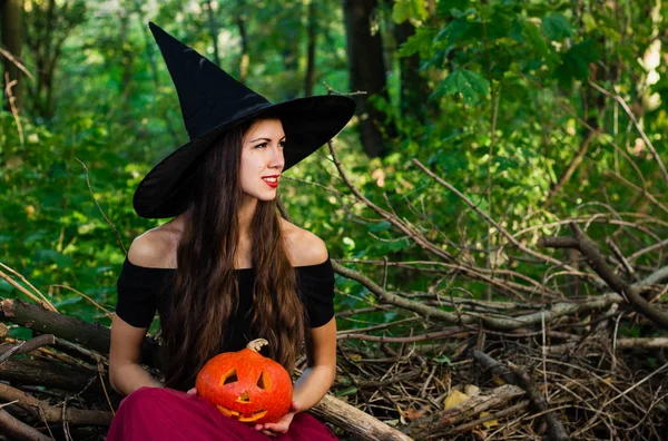 Tło Wakacje Halloween Witch Halloween Halloween Dynia Jack Lantern Urządzone — Zdjęcie stockowe
